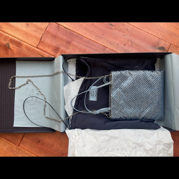 Prada Crystal Crossbody Satin Handbag Celeste Blue - NEW season Re Edition NWT! - Picture 4 of 9